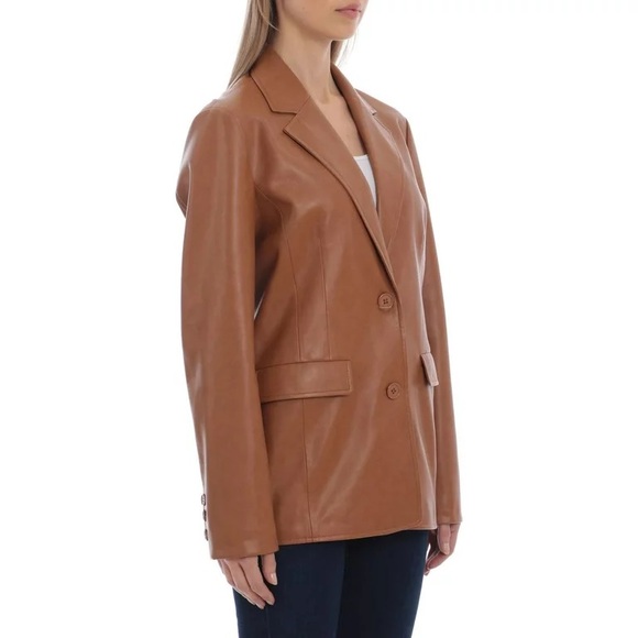 Avec Les Filles Women's Vegan Leather Blazer in Cognac XXS - Picture 3 of 8